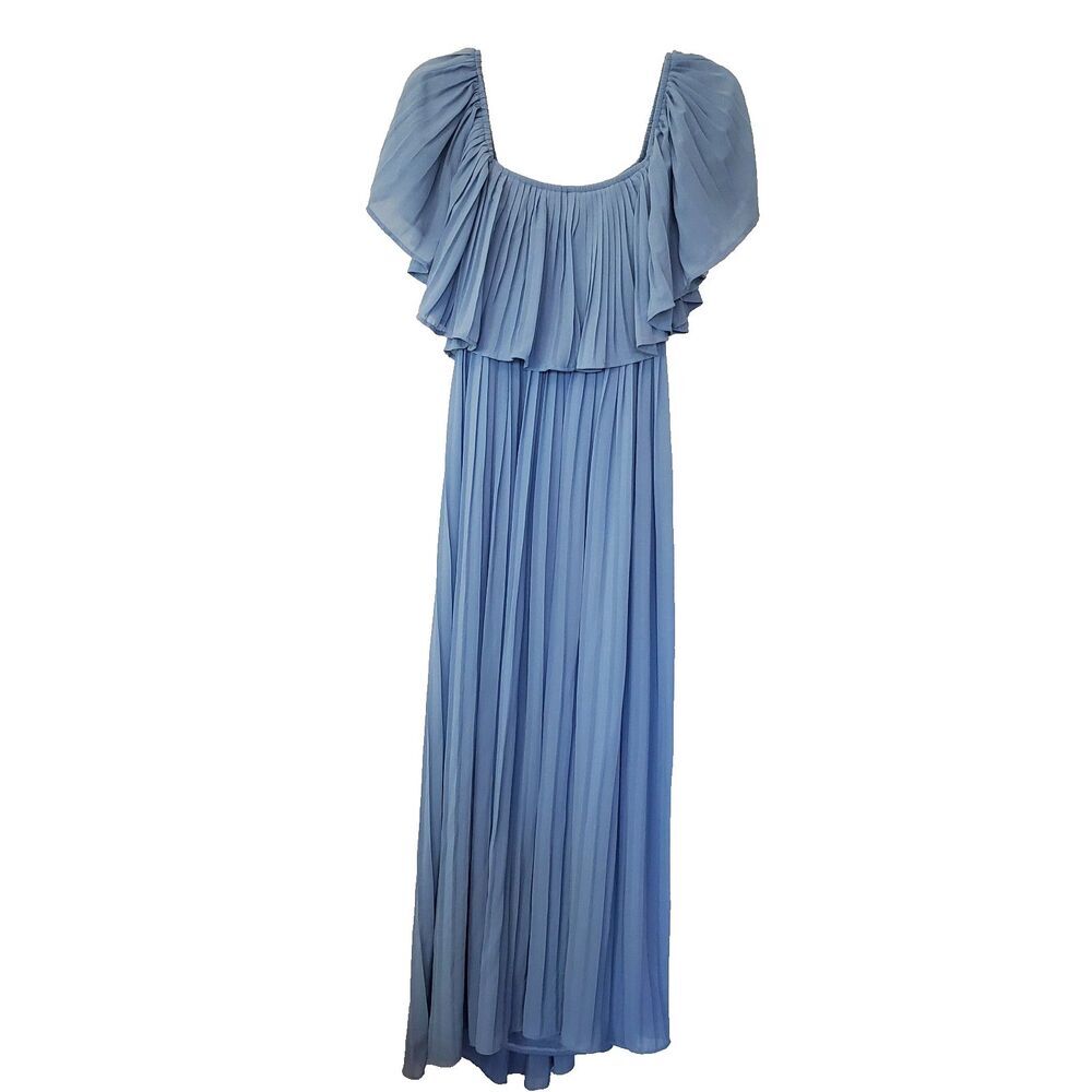 Soieblu Pleated Dress Off Shoulder Elastic Sky Blue Long Womens Sz Small - Picture 9 of 16